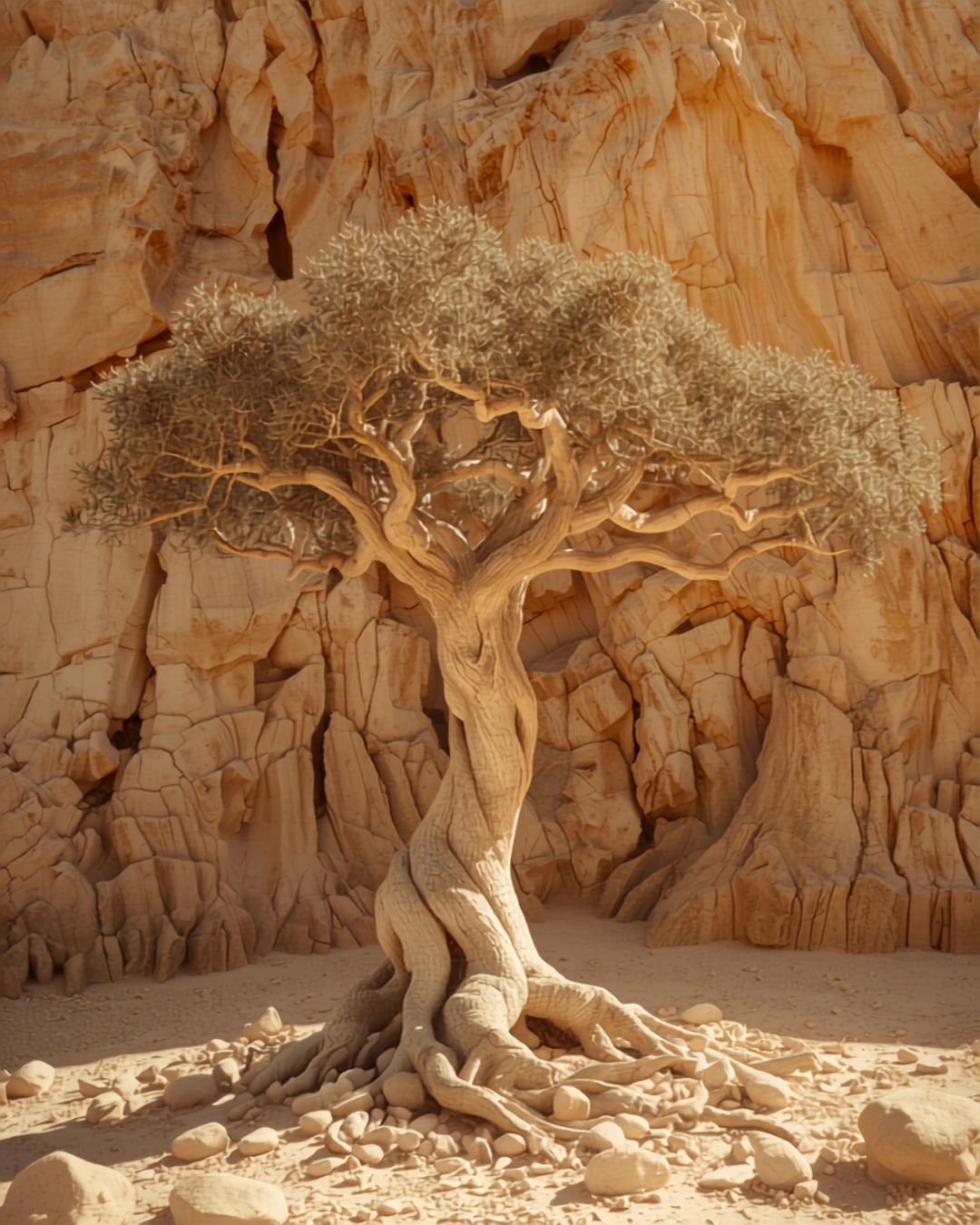 Wild Boswellia frankincense tree in arid landscape